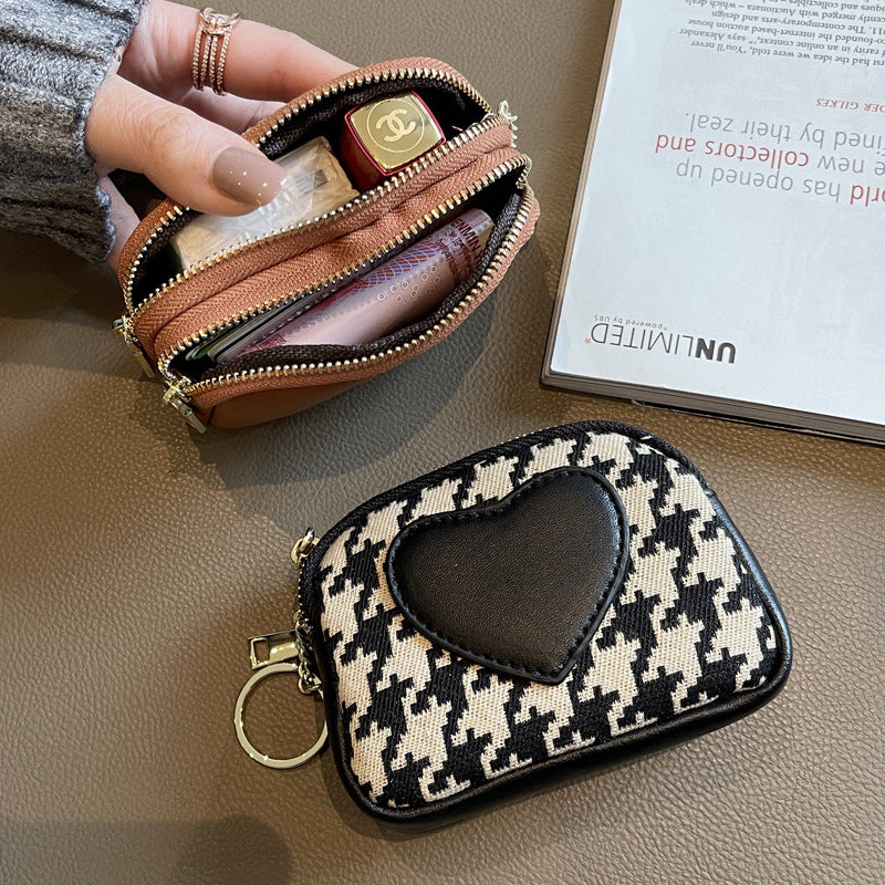 Stylish Houndstooth and Heart Coin Purse