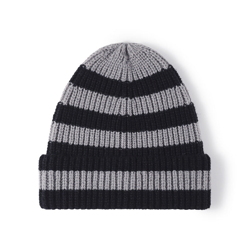 White wide-stripe cuffed knit beanie product view