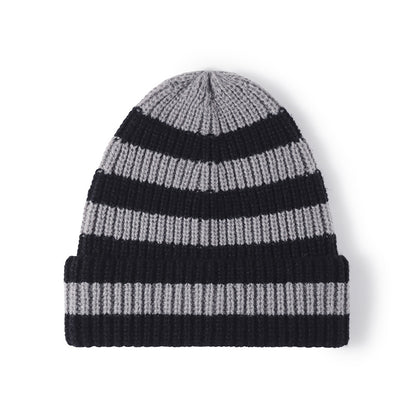 White wide-stripe cuffed knit beanie product view