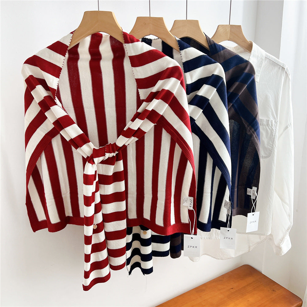 Scarvii - Striped T-Shaped Knit Scarf