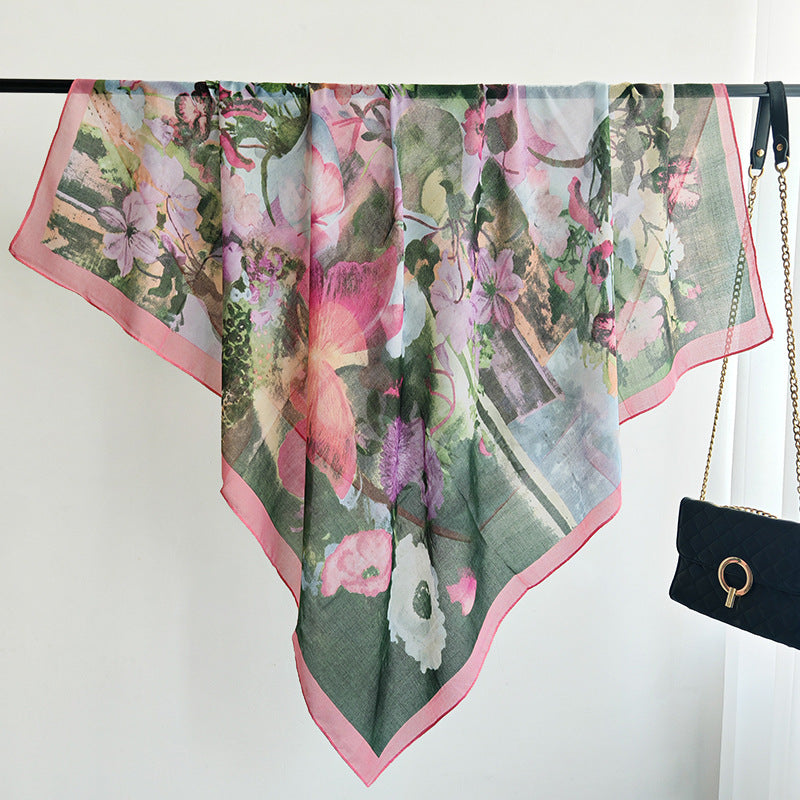 Scarvii - Watercolor Floral Stitched-Edge Square Scarf