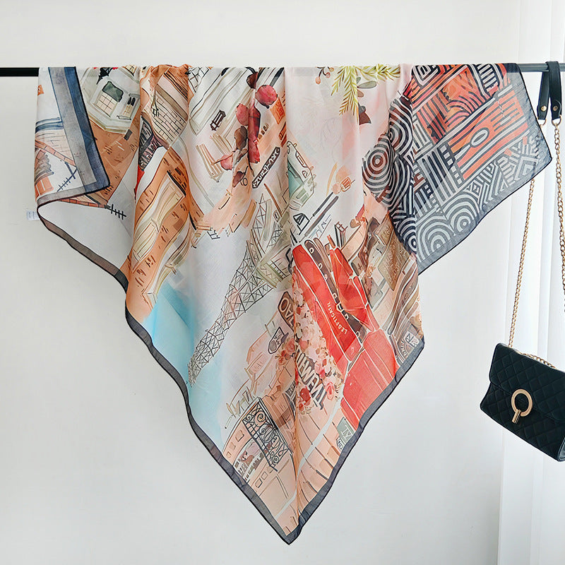 Scarvii - Semi-Sheer Stitched-Edge Square Scarf