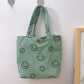 Corduroy Tote Bag with Smiley Face Design