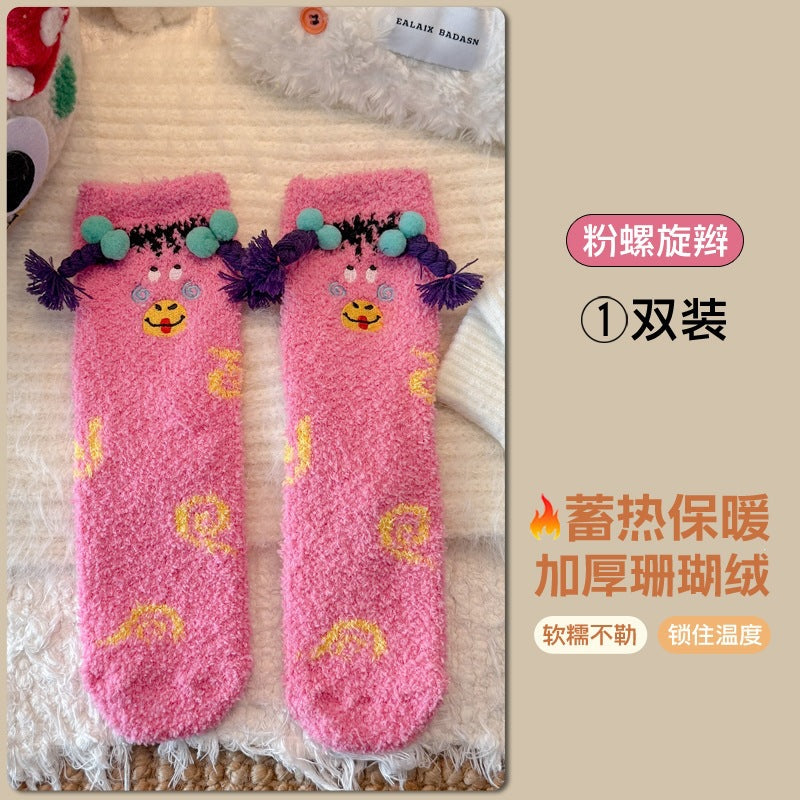 可爱卡通中筒袜女居家地板袜女跨境加厚睡眠袜女跨境新款保暖