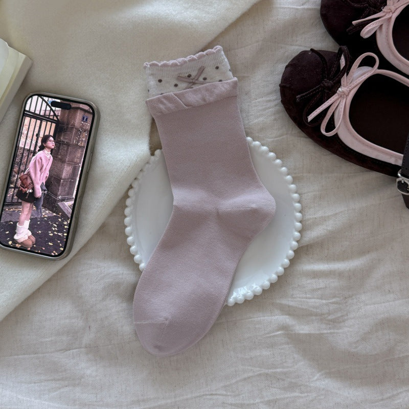 Rufia - Small Bow Detail Shaped-Heel Crew Socks