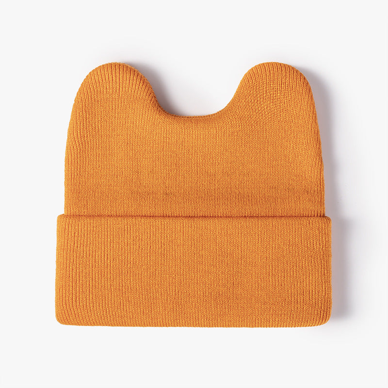 Orange rounded ear cuffed knit beanie product view