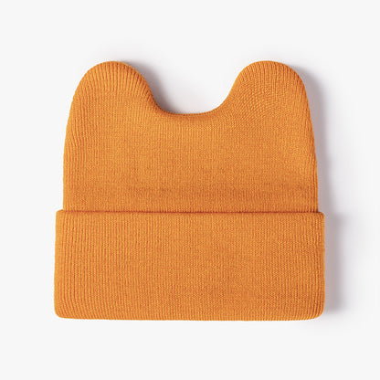 Orange rounded ear cuffed knit beanie product view