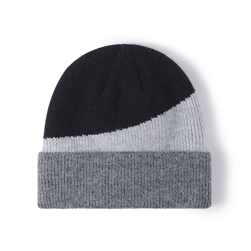 Navy colorblock faux fur-lined cuffed knit beanie product view