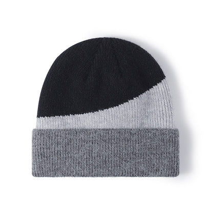 Navy colorblock faux fur-lined cuffed knit beanie product view