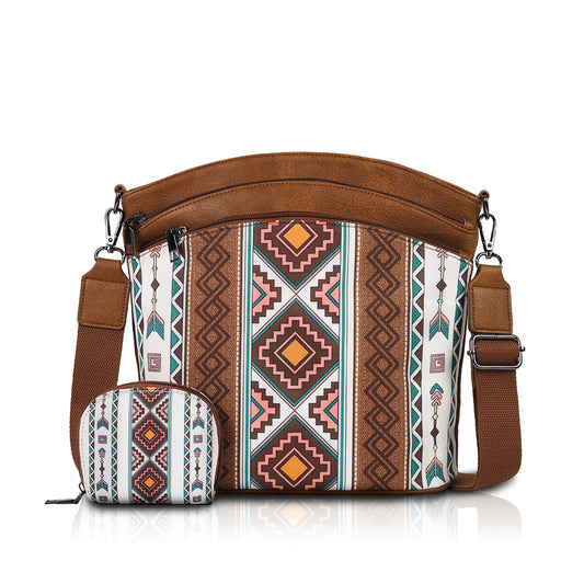 Cosbai - Boho Large Crossbody Bag And Clutch Set - 2 PCS