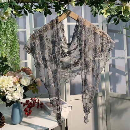 Scravii - Embroidered Lace Small Shawl Scarf