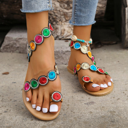 Sado Embroidered Gem Sunflower Flat Sandals alternate product view