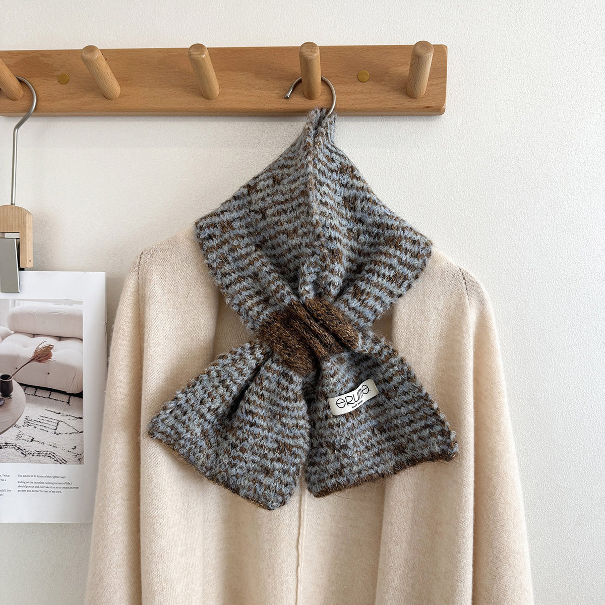 Product image for Scarvii - Fuzzy Knit Striped Scarf (Blue Gray)