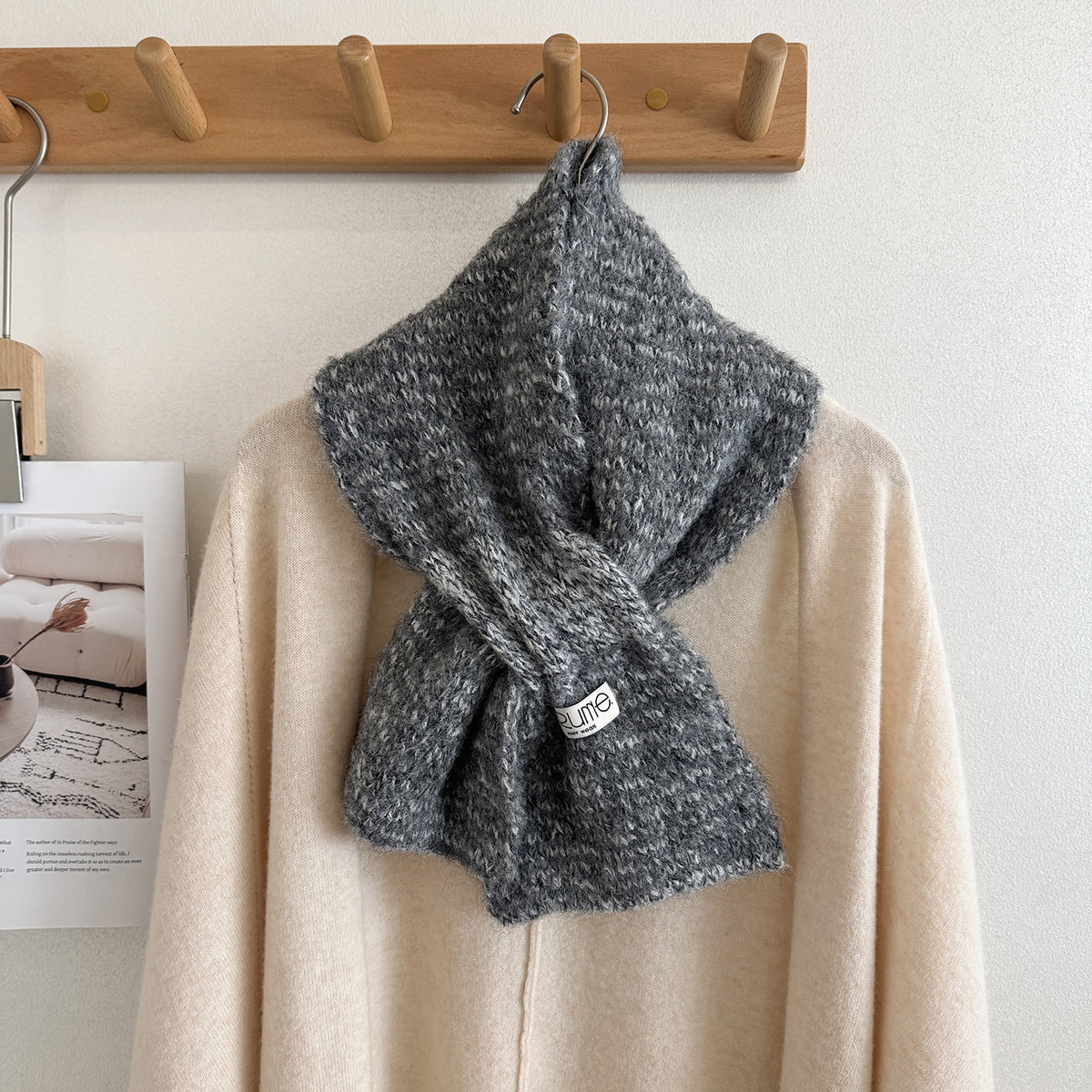 Product image for Scarvii - Fuzzy Knit Striped Scarf (Dark Gray)