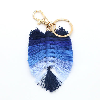 Koco Handwoven Leaf Tassel Keychain with tassel detail