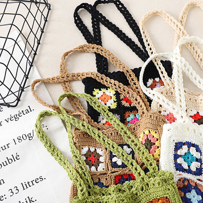 Close-up of Cosbai Bohemian crochet woven tote bag pattern detail