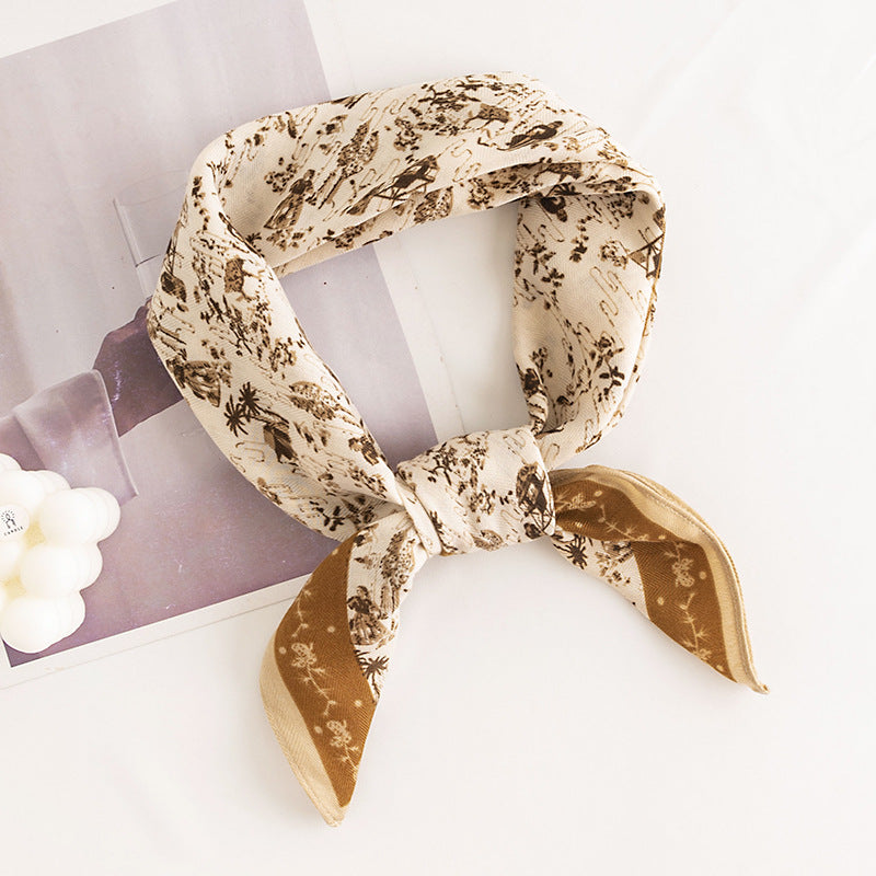 Scarvii - Sweet Floral Print Small Square Scarf