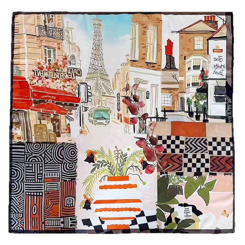 Scarvii - Semi-Sheer Stitched-Edge Square Scarf