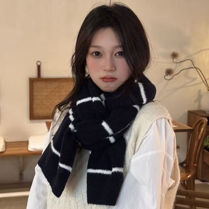 韩国条纹系列针织围巾女冬高级氛围感羊毛混纺学院风围脖情侣
