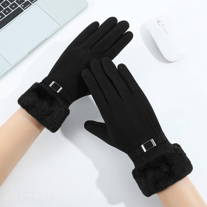 Gloving - Fuzzy Turned-Cuff Buckle Gloves