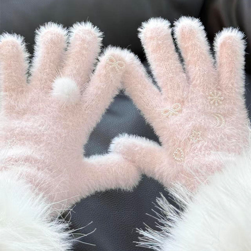 Product image for Gloving - Fuzzy Pom-Pom Gloves (Light Pink)