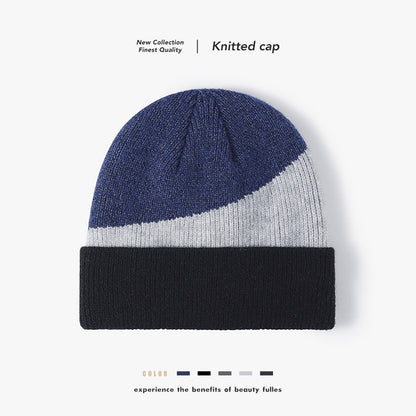 Navy colorblock faux fur-lined cuffed knit beanie product view