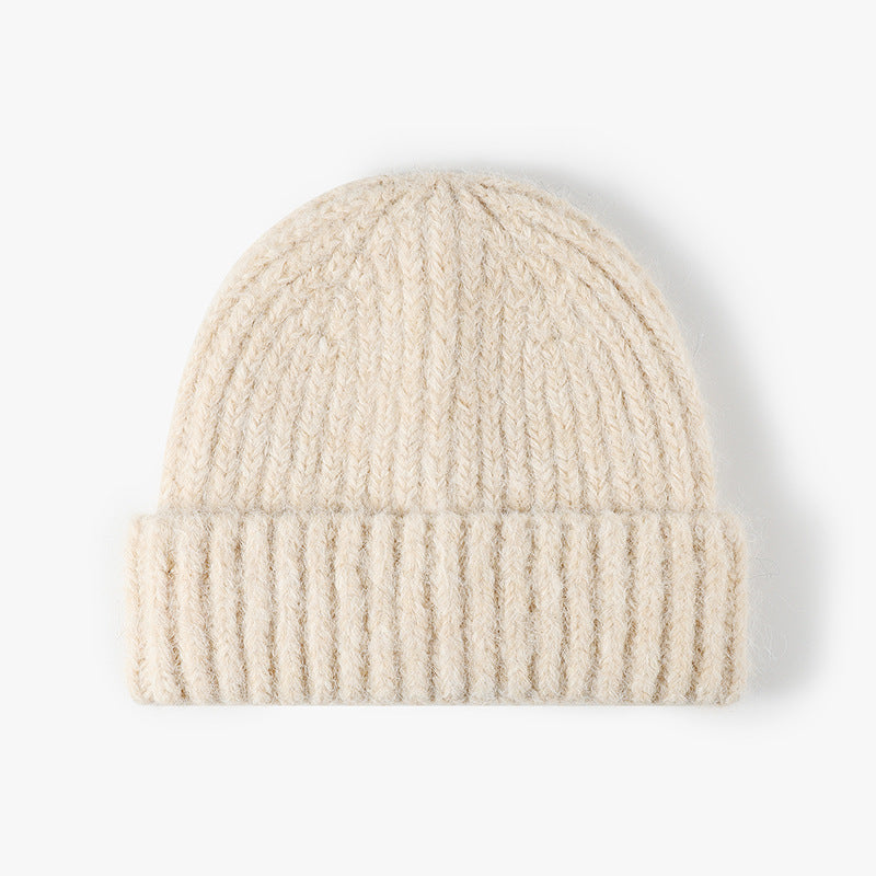 Beige heathered wool ribbed cuffed knit beanie product view