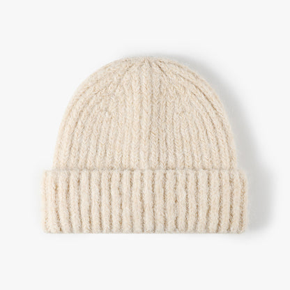 Beige heathered wool ribbed cuffed knit beanie product view
