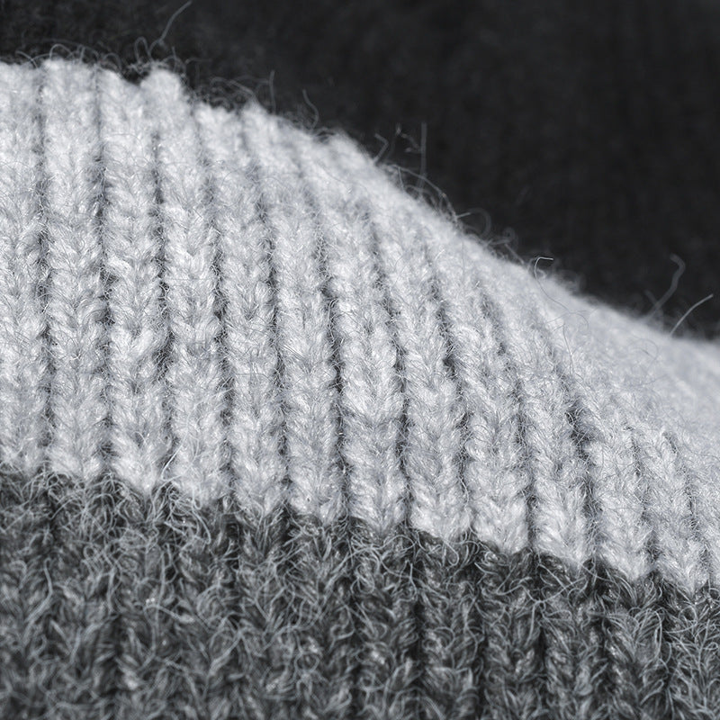 Navy colorblock faux fur-lined cuffed knit beanie product view