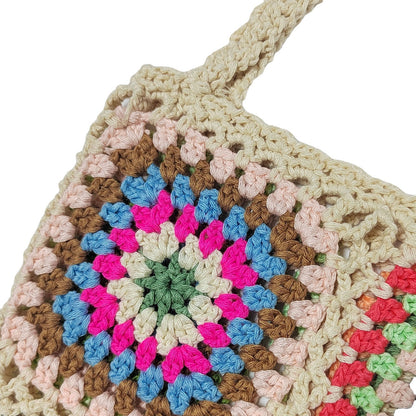 Bohemian Crocheted Color Block Tote Bag