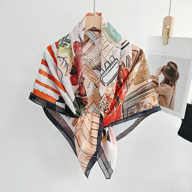 Scarvii - Semi-Sheer Stitched-Edge Square Scarf
