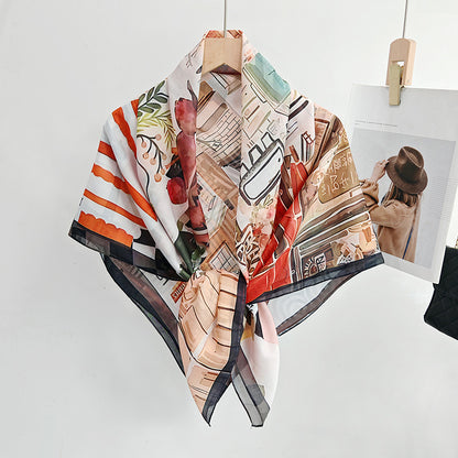 Scarvii - Semi-Sheer Stitched-Edge Square Scarf