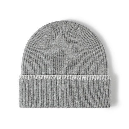 Navy contrast-stitch cuffed knit beanie product view