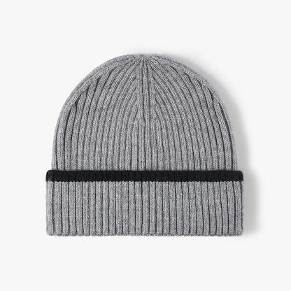 Light Gray contrast stripe ribbed cuffed knit beanie product view