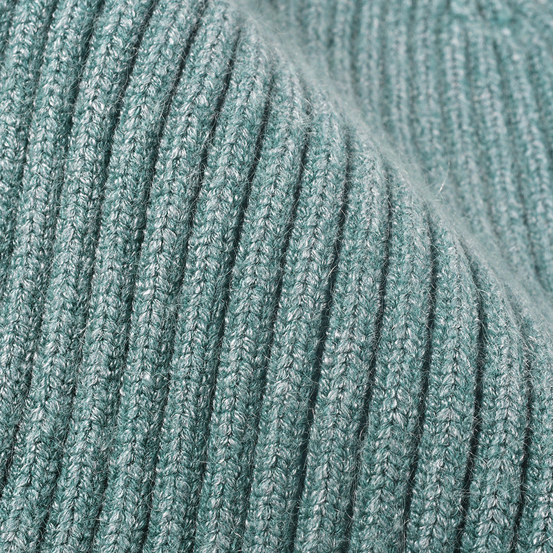 Navy heathered ribbed cuffed knit beanie product view