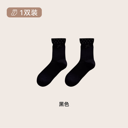 CHEEMY FREE秋冬韩系波点罗口蝴蝶结小清新中筒袜子女无骨棉袜女