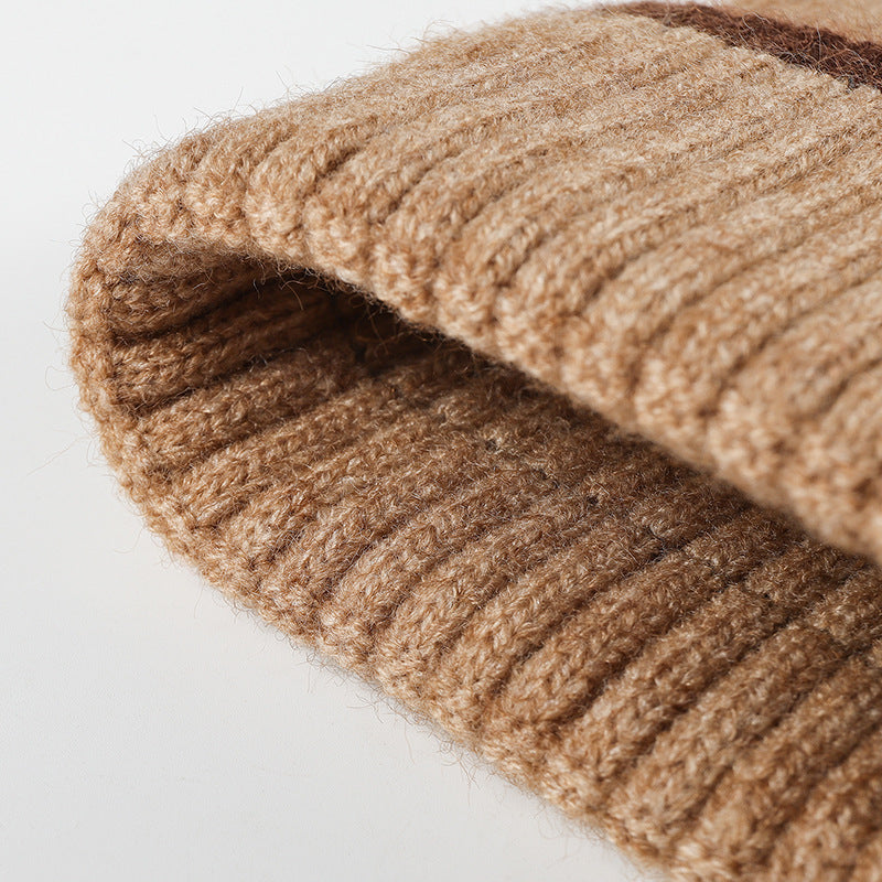Black contrast stripe ribbed cuffed knit beanie product view