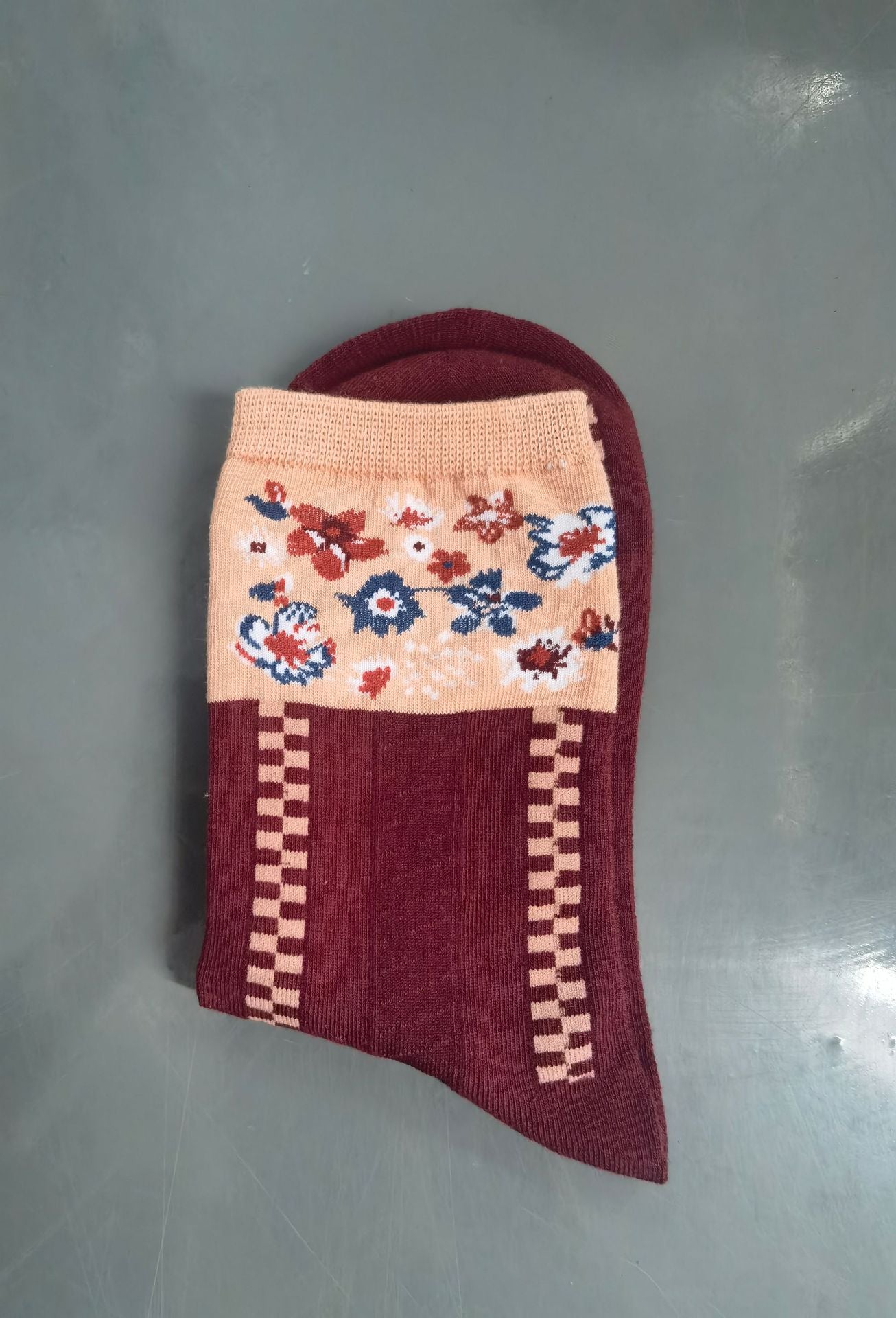 Product image for Rufia - Patterned Design Mid-Calf Socks (Burgundy Floral)