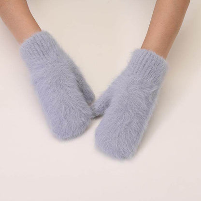 Gloving - Fuzzy Texture Ribbed-Cuff Mittens