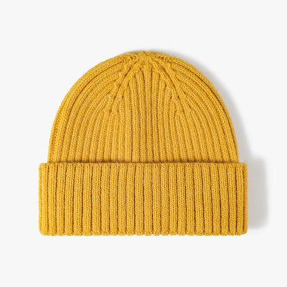 Yellow solid ribbed cuffed knit beanie product view