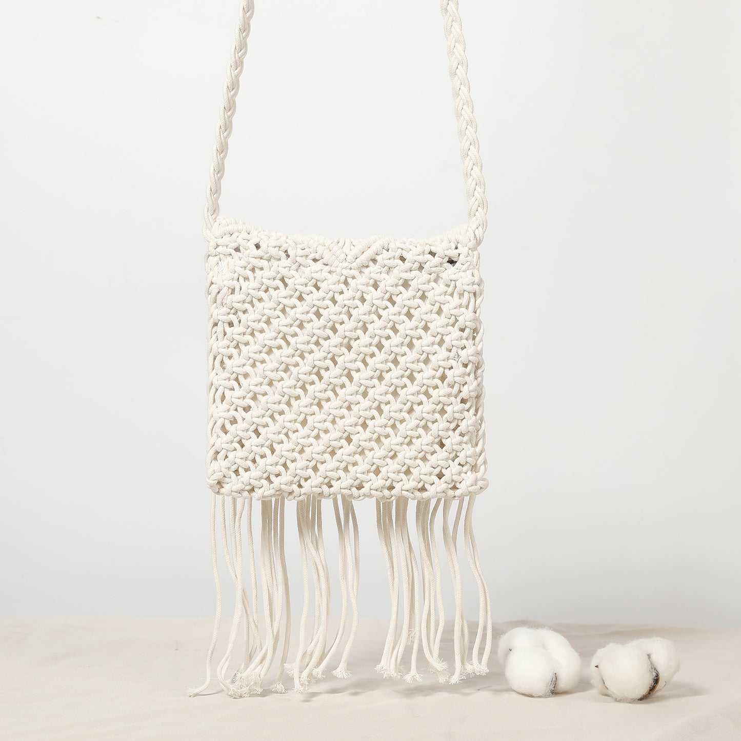 Cosbai - Handmade Cotton Rope Fringe Shoulder Bag