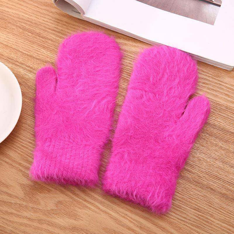 Gloving - Fuzzy Texture Ribbed-Cuff Mittens