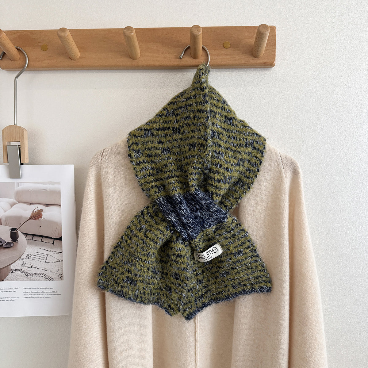 Product image for Scarvii - Fuzzy Knit Striped Scarf (Army Green)