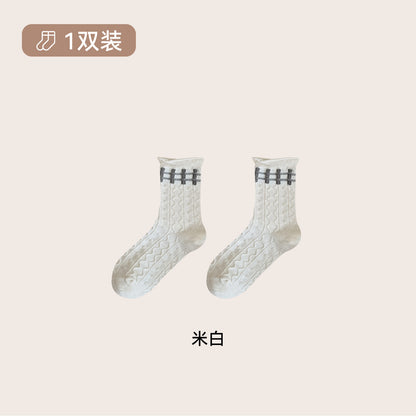 CHEEMY FREE复古潮流森系花边中筒袜子女秋韩系ins风无骨堆堆棉袜