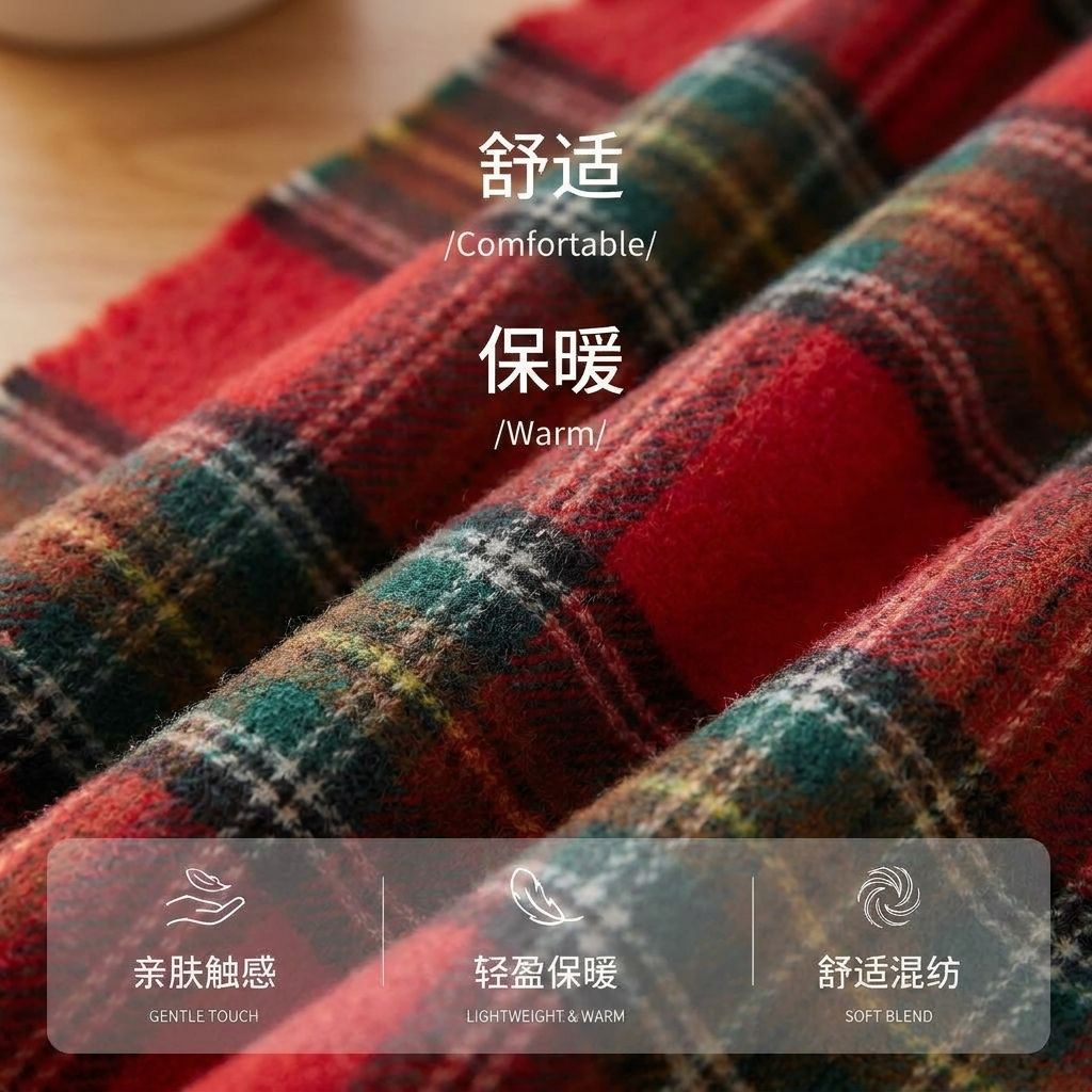 跨境专供｜仿羊绒材质红色格子围巾｜百搭舒适保暖｜支持定制