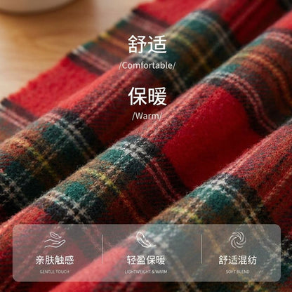 跨境专供｜仿羊绒材质红色格子围巾｜百搭舒适保暖｜支持定制