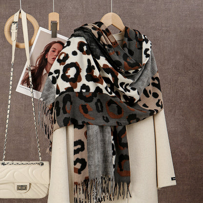 Scarvii - Leopard Patchwork Tassel Winter Scarf
