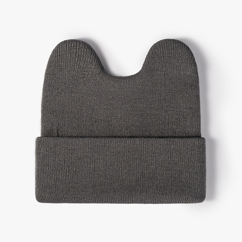 Gray rounded ear cuffed knit beanie product view