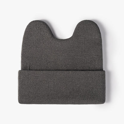 Gray rounded ear cuffed knit beanie product view