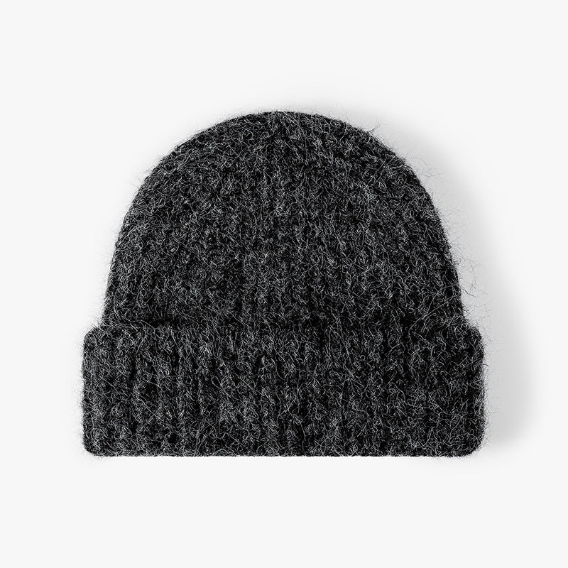 Black heathered wool ribbed cuffed knit beanie product view